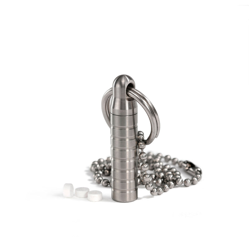 Extra-Small Nitro Keychain Pill Holder – nitroglycerin pill holder keychain, machined in the USA, carried on a keychain