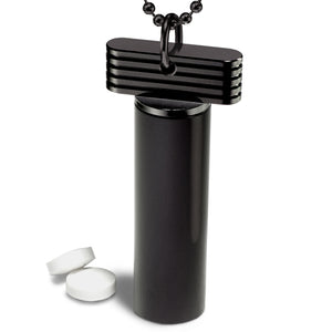 Black Keychain Pill Holder – black pill holder keychain, machined in the USA (view 1)