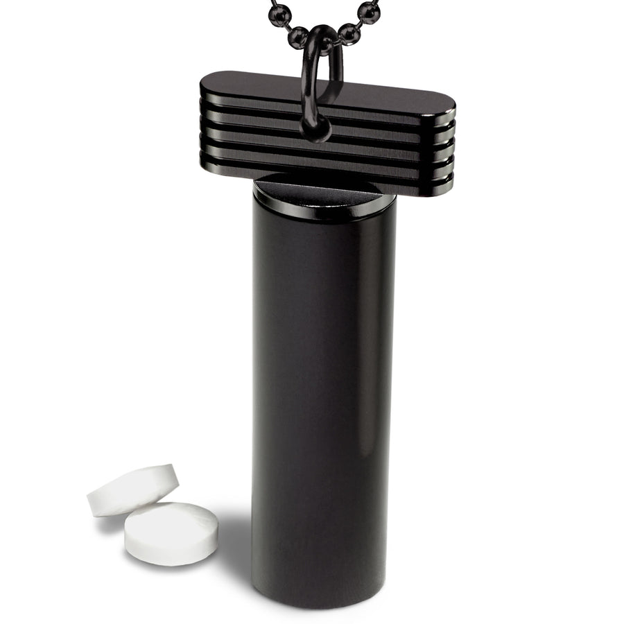 Black Keychain Pill Holder – black pill holder keychain, machined in the USA