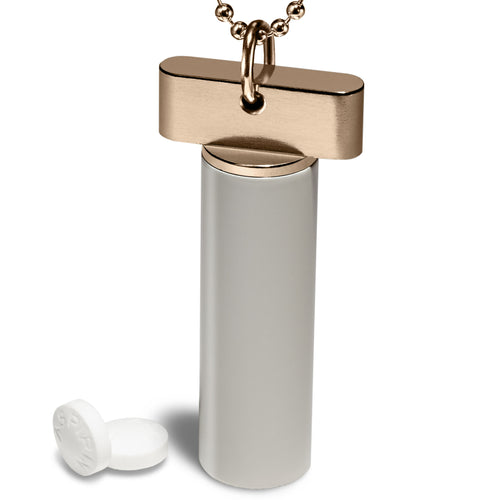 French Gold & Pale Grey Keychain & Necklace Pill Holder