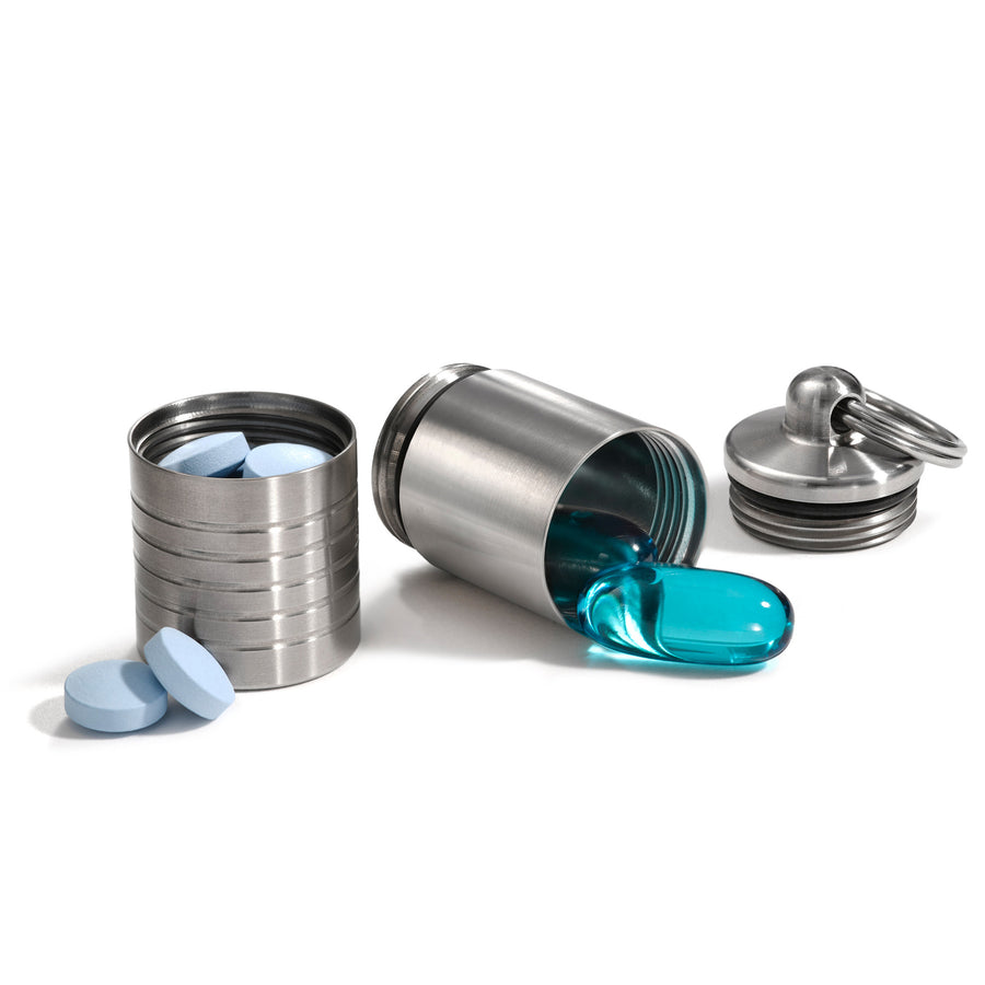 Wide Dual Chamber Keychain Pill Holder – dual chamber pill holder, machined in the USA