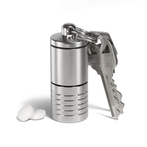 Wide Dual Chamber Keychain Pill Holder – dual chamber pill holder, machined in the USA (view 2)