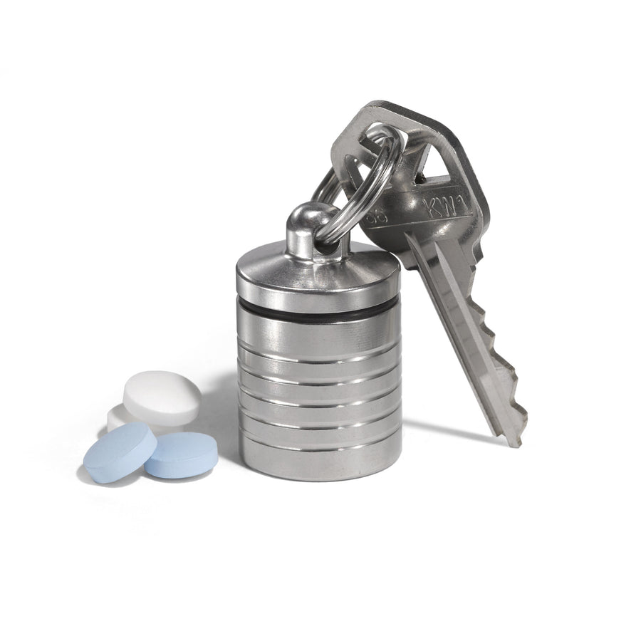 Compact Wide Single Chamber Keychain Pill Holder – wide keychain pill holder, machined in the USA