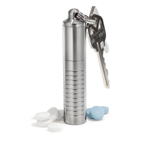 Tall Slim Dual Chamber Keychain Pill Holder – dual chamber pill holder, machined in the USA (view 2)
