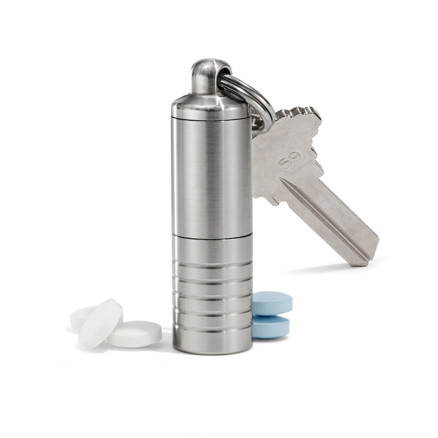 Slim Dual Chamber Keychain Pill Holder – two compartment pill holder, machined in the USA