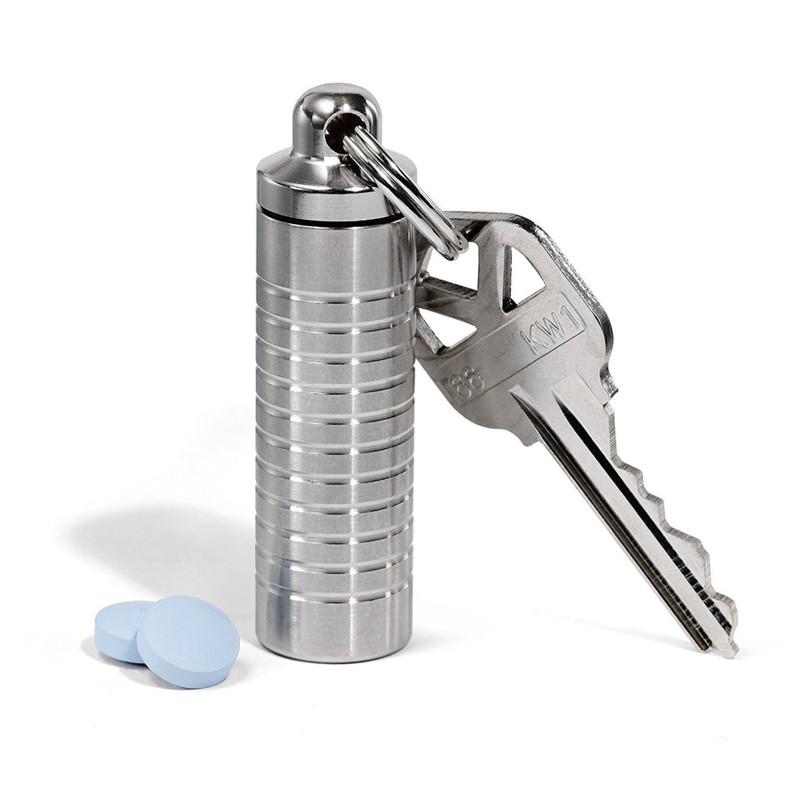 Slim Single Chamber Keychain Pill Holder – everyday carry keychain pill holder, machined in the USA