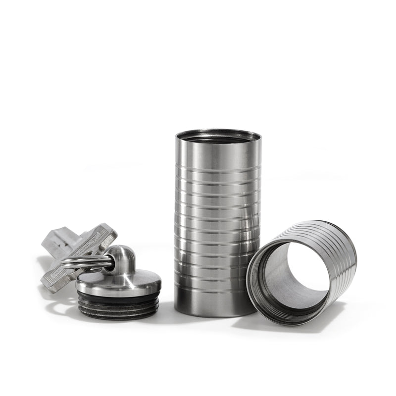Wide Extra Tall Pill Holder &ndash; extra tall keychain pill holder, machined in the USA, carried on a keychain