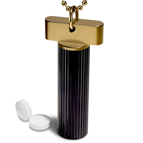 Black & Gold Keychain & Necklace Pill Holder