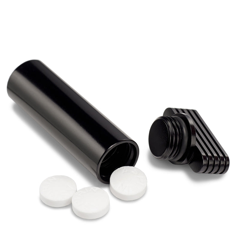 Black Keychain Pill Holder &ndash; black pill holder keychain, machined in the USA, carried on a keychain