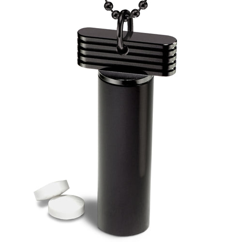 Black Keychain & Necklace Pill Holder