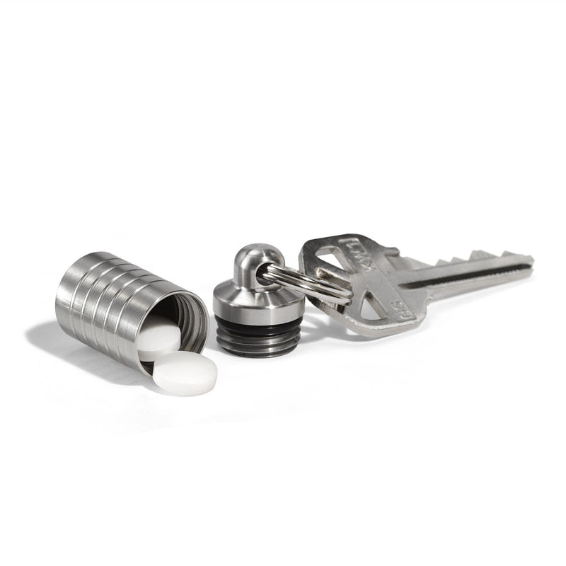 Petite Slim Single Chamber Keychain Pill Holder &ndash; small pill holder keychain, machined in the USA, carried on a keychain
