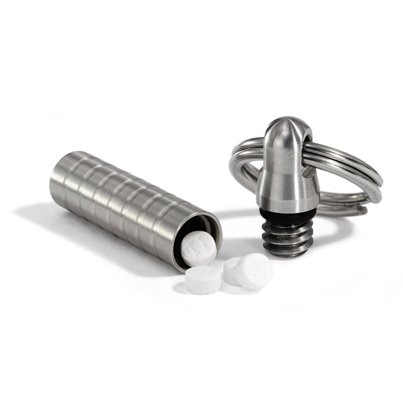 Extra-Small Nitro Pill Holder &ndash; nitroglycerin pill holder keychain, machined in the USA, carried on a keychain