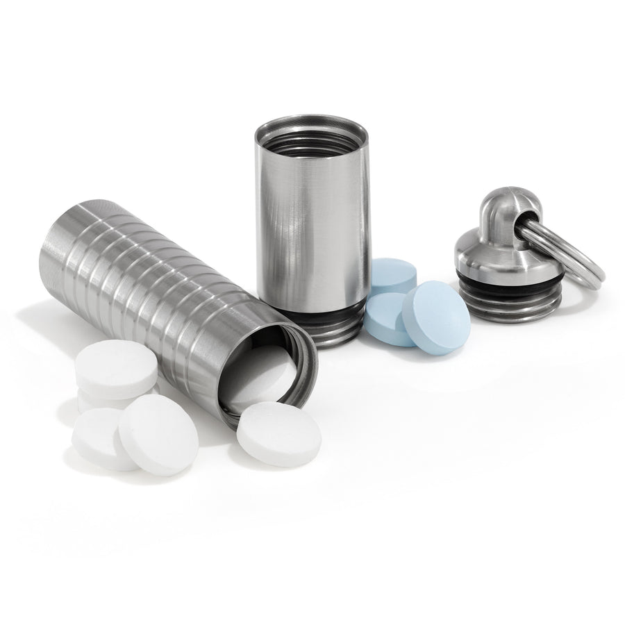 Tall Slim Dual Chamber Keychain Pill Holder &ndash; dual chamber pill holder, machined in the USA