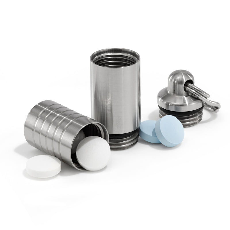 Slim Dual Chamber Keychain Pill Holder &ndash; two compartment pill holder, machined in the USA, carried on a keychain