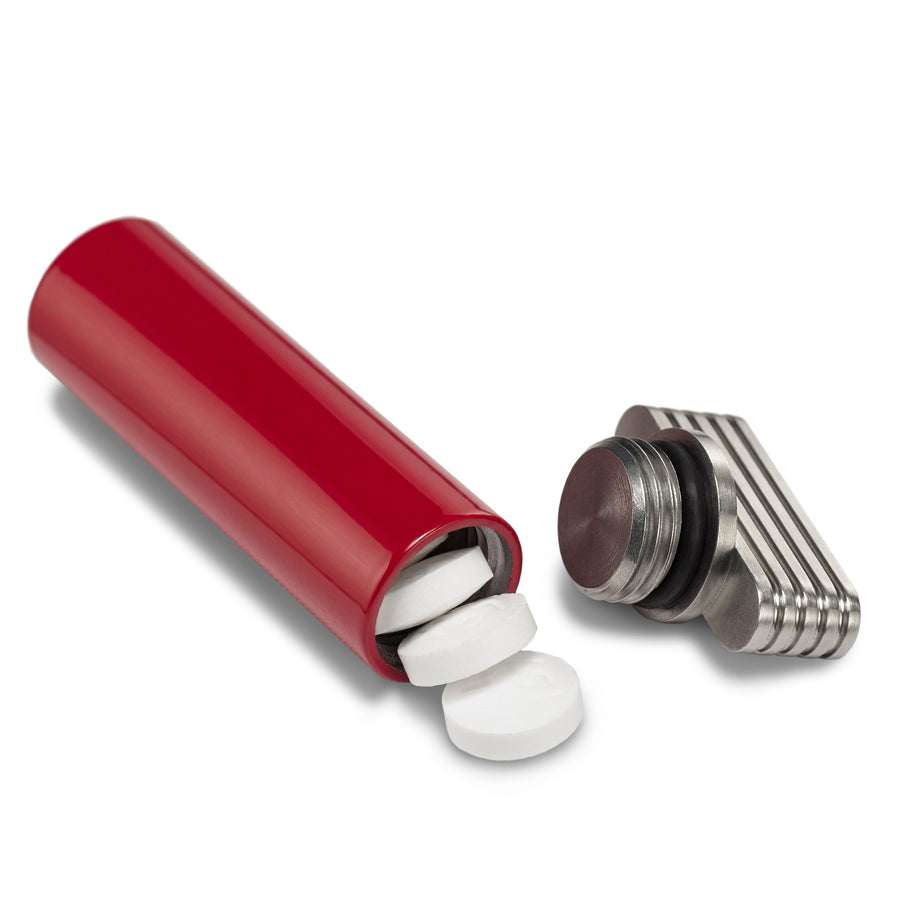 Red & Stainless Pill Holder (No hole) &ndash; red pill holder keychain, machined in the USA